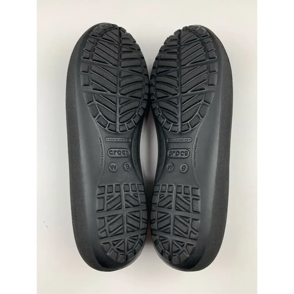 Crocs Mammoth Leopard Lined Ballet Flats Black Slip On Comfort Shoes Women's 9